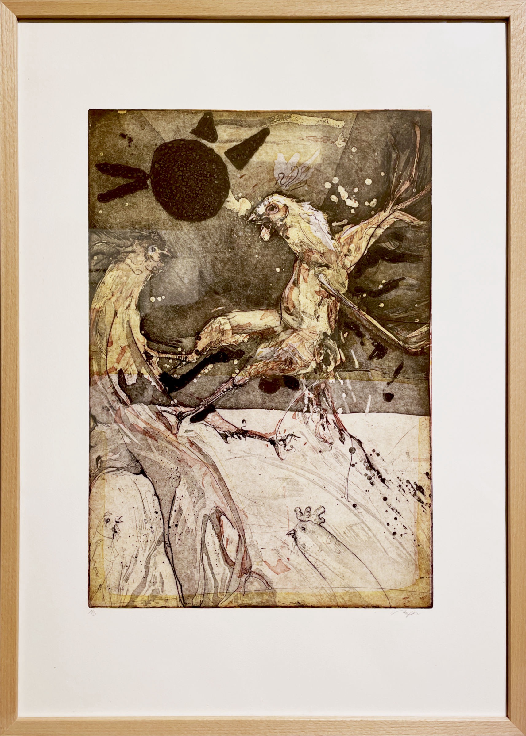 W. Schiefer · Hahnenkampf · Radierung, Auflage 5 · 72 x 52 cm · 450,– €