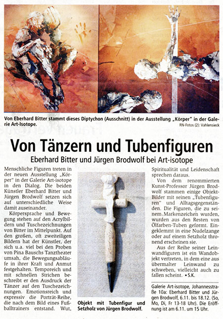 Pressebericht Ruhrnachrichten über Ausstellung 'Jürgen Brodwolf und Eberhard Bitter'